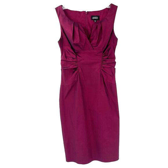 Adrianna Papell Satin Sheath Dress Sz 4 Magenta Shiny Ruching Cocktail Formal - Picture 14 of 14